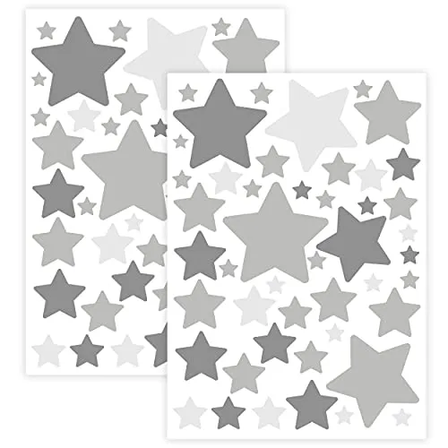 WANDKIND Sternen Set Wandtattoo für Babyzimmer 94 Aufkleber im Set V281 Sticker Himmel Bunte Sternchen Wandaufkleber Kinderzimmer in verschiedenen Farben (Grau)