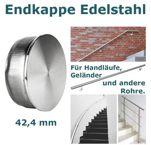 V2Aox Handlauf Endkappe 42,4 x 2 mm Edelstahl für Rohr Geländer Handlauf Abdeckkappe