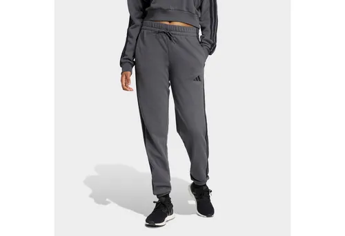 adidas Women's Essentials 3-Stripes French Terry Cuffed Pants, Grau/Schwarz, Größe M - Bequeme Hose mit elastischem Bund und Kordelzug. Ideal für Freizeit und Sport, aus 70 % recycelten Materialien für ein bewusstes Tragegefühl.
