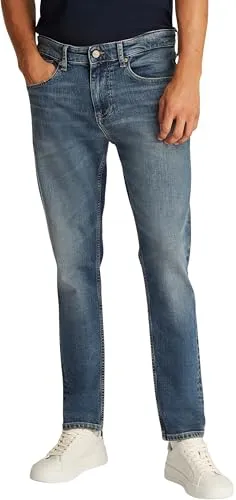 Tommy Jeans Herren Jeans Hose Austin Slim Tapered Fit, Blau (Denim Dark) - Stylische Slim Fit Jeans für Herren mit hohem Tragekomfort, ideal für Büro und Alltag. Der Stretchanteil sorgt für Bewegungsfreiheit, während die gestickte Tommy Jeans Flag einen coolen Akzent setzt.