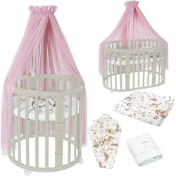 Waldin Babybett OWAL 7in1 aus Holz mit Matratze - Vielseitiges Babybett mit 7 Funktionen, aus FSC-zertifiziertem Buchenholz. Mitwachsend, sicher und ideal für Kinder von 0-36 Monaten. Inklusive 3-teiligem Matratzen-Set und Sicherheitsschnalle!