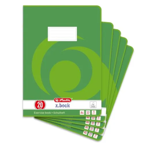 Herlitz Schulheft x.book A4, blanko, Lineatur 20, 32 Blatt, 5 Stück
