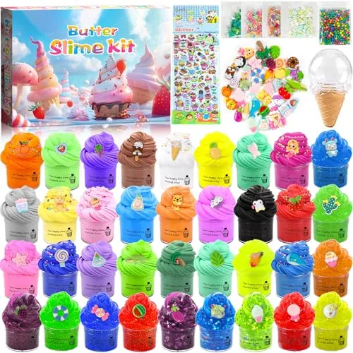 ZHHGOO Fluffy Slime Set 36 Pack, Fluffy Butter Slime Set, Kinder Putty Spielzeug Geschenke,Crystal Slime DIY Kit,Mini Scented Schleim für Kinder Party Favor,Mädchen und Jungen, Weich und dehnbar