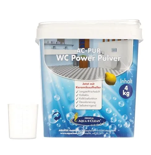 AQUA CLEAN PUR WC Power Pulver mit Keramikaufheller 4kg - Effektives WC Power Pulver mit Keramikaufheller für strahlend saubere Toiletten. Ideal für bis zu 58 Anwendungen – für eine gründliche Reinigung und die Vermeidung von Ablagerungen.