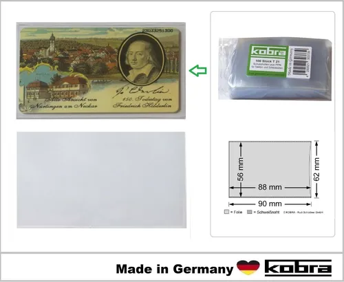 Schutzhüllen Telefonkartenhüllen 88x56mm KOBRA T21-10 10 Pack
