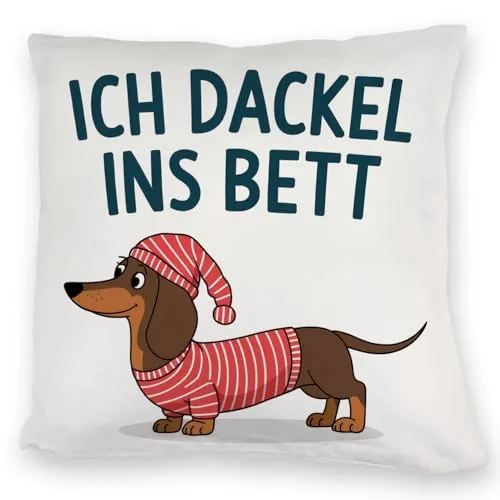 speecheese Dackel im Hemd - Ich dackel ins Bett Kuschelkissen, Polyester, Quadratisch, 40x40 cm, Extra Weich, Humorvolles Kuschelkissen
