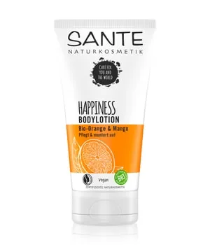 Sante Happiness Bodylotion Bio-Orange & Mango - Ganzkörperpflege mit feuchtigkeitsspendender Bio-Orange & Mango, zieht schnell ein und schützt vor Austrocknung für zart-gepflegte Haut.