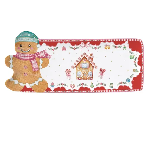 Servierplatte Sweet Christmas Lebkuchen 36x16cm - Festliche Servierplatte aus hochwertigem Porzellan mit bunten Lebkuchenmännchen. Ideal für alle Anlässe und spülmaschinengeeignet – perfekt für die Weihnachtszeit!