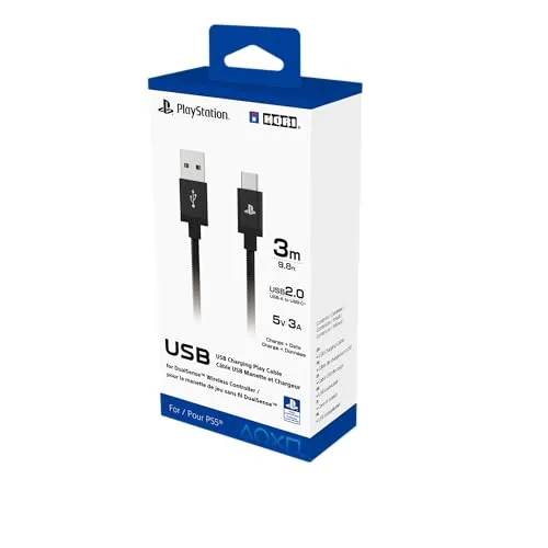Hori USB Charging Play Cable für PlayStation 5 - 3m USB-A zu USB-C - Lade und spiele gleichzeitig mit dem 3m Hori USB Charging Play Cable für PS5. Offiziell lizenziertes, langlebiges Kabel mit 5V/3A für schnelle Aufladung und stabile Verbindung.