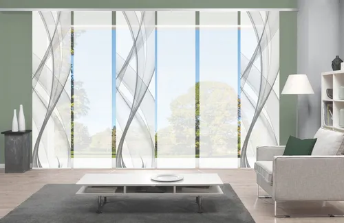 Vision Schiebegardine PACOLIA, halbtransparentes Set in Grau - Gardinen-Set mit 6 Paneelwagen, ideal als Sichtschutz und Raumteiler, pflegeleichtes Polyester und flexibel einsetzbar durch Schiebetechnik.