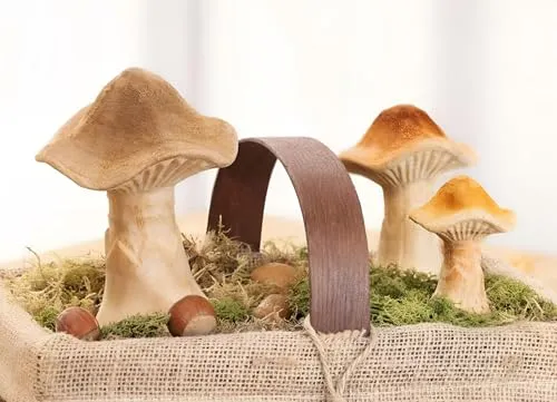 Dekoleidenschaft 3X Pilz Natural aus Holz, große Dekopilze - Weihnachtlicher Zierschmuck, formschöne Herbstdeko aus naturbelassenem Pinienholz, ideal für eine gemütliche Atmosphäre in jedem Raum.
