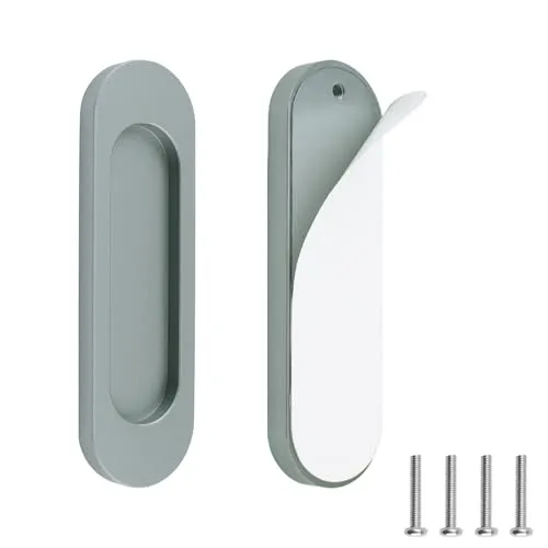 MOROBOR Selbstklebende ovale Schiebetürgriffe, 2 Stück Aluminiumlegierung, bündiger Zugstanzer-freier Griff für Schiebetüren, Fensterschränke (Mattgrau, 100 mm)