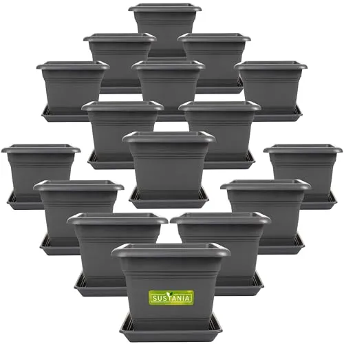 2friends Sustania Pflanzkübel GroÃŸ AuÃŸen 16er Set - 40x40 Robuster Blumentopf, GroÃŸer Blumenkasten, Ãœbertopf Anthrazit, Hoher Pflanzentopf für Garten & Terrasse