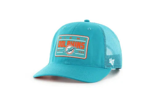 '47 Brand Trucker Cap Miami Dolphins - Trucker Cap mit Miami Dolphins Logo, verstellbar durch Druckknopf-Verschluss, ideal für NFL-Fans und stylisch mit Mesh-Rückseite und orangefarbener Schirmunterseite.