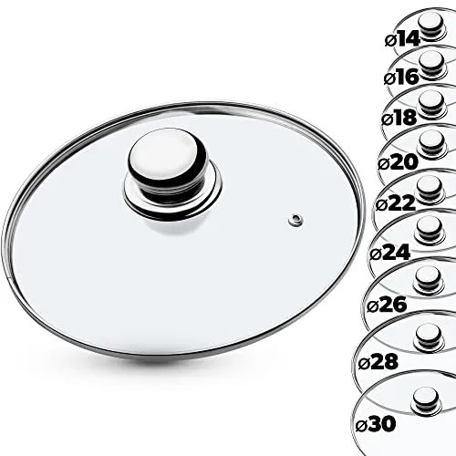 KADAX Glasdeckel, Topfdeckel Ø24 cm, hitzebeständig, mit Dampfloch, und Stahlgriff, Universaldeckel für Töpfe & Pfannen, klare Sicht, dicht schließend