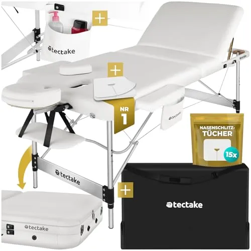 tectake® Massageliege 3 Zonen - Höhenverstellbar & Klappbar - Massageliegen für maximale Flexibilität: Die tragbare Massageliege mit 5 cm dicker Polsterung und stufenlos verstellbaren Funktionen ist ideal für Therapeuten und Kosmetiker. Inkl. Zubehör und Tragetasche, perfekt für mobile Anwendungen!