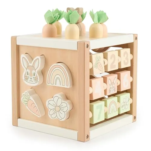 Bieco Motorikwürfel Hase Fine - Motorikwürfel aus FSC Holz, fördert spielerisch die Feinmotorik und Hand-Auge-Koordination mit Kugelbahn und Steckspielen – ideal für Babys ab 1 Jahr.