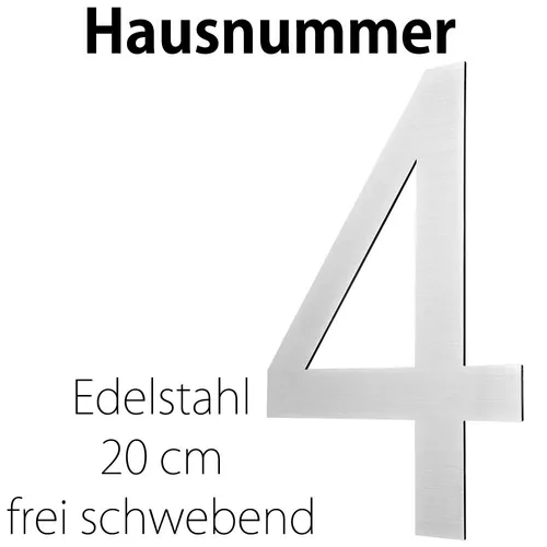 Edelstahl Hausnummer 20 cm Hausnummernschild Hausnummer 4 Schild Gross 2D V2Aox
