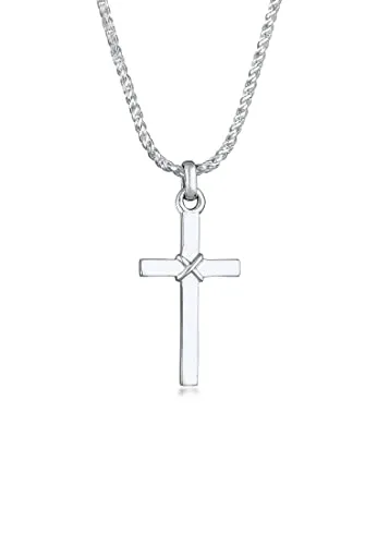 Kuzzoi Herren Halskette mit glänzend poliertem Kreuz Anhänger - Hochwertige Kette für Herren mit 25 mm Kreuz-Anhänger aus 925 Sterling Silber, Länge 55 cm. Zeitloses Design, ideal als Geschenk für besondere Anlässe.