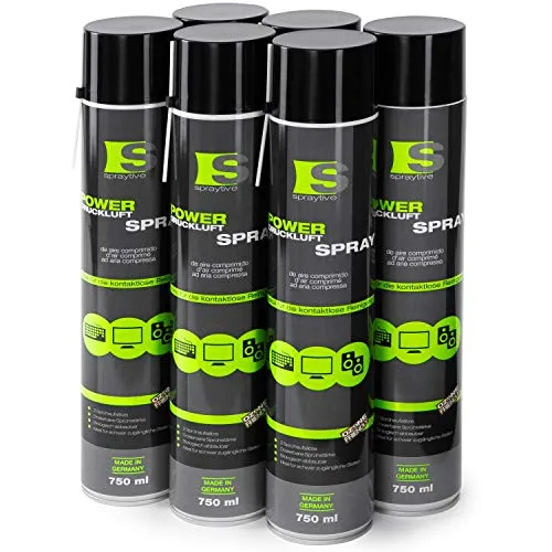 750ml Spraytive Power Druckluftspray mit 100mm Sprühverlängerung - Professionelles Druckluftspray zur effektiven Reinigung von Tastaturen, Computern und Kameras. Mit 750ml Inhalt und verschiedenen Sprühaufsätzen für präzise Anwendungen. Für eine gründliche, kontaktlose Reinigung auch an schwer zugänglichen Stellen.