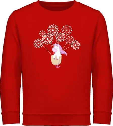 Sweatshirt Kinder Pullover für Jungen Mädchen - Einhörner - Einhorn Pusteblume - 140 (9/11 Jahre) - Rot - langarm pulli einhörnern pusteblumen reitpullover sweat unicorns kinderpullover motiv