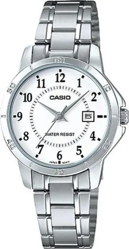 Casio LTP-V004D-7BUDF Damen Uhr - Elegante Armbanduhr für Damen mit weißem Zifferblatt und Stahlarmband, ideal für jeden Anlass.