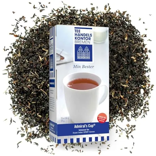 Hochwertiger Schwarzer Assam-Tee aus Indien - 15 x 2,6 g Teebeutel - Min Bester Admiral's Cup - Tee in Spitzenqualität und traditioneller Herstellung - 39 g - TEE HANDELSKONTOR BREMEN