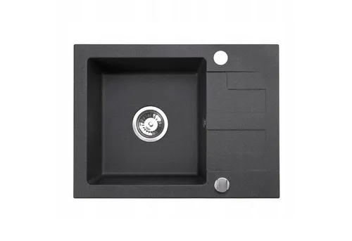 QLS Küchenspüle NELI 59 x 44 cm - Granit-Spülbecken in Schwarz - Elegante Granitspüle mit automatischem Siphon und Abtropffläche. Sie ist kratzfest, stoßfest und temperaturbeständig – ideal für moderne Küchen. Maße: 59 x 44 cm, Gewicht: 11 kg.
