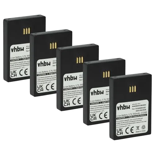 vhbw 5X Akku kompatibel mit Ascom i62 Protector, i62 Talker schnurlos Festnetz Telefon (950 mAh, 3,7 V, Li-Ion) Schwarz
