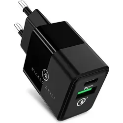 Wicked Chili 20W Dual USB-Netzteil mit QC 3.0 und USB C PD - Schnellladegerät kompatibel mit iPhone 14, 13, 12 (Pro, Max, Plus, Mini) MagSafe Lade... - Schwarz