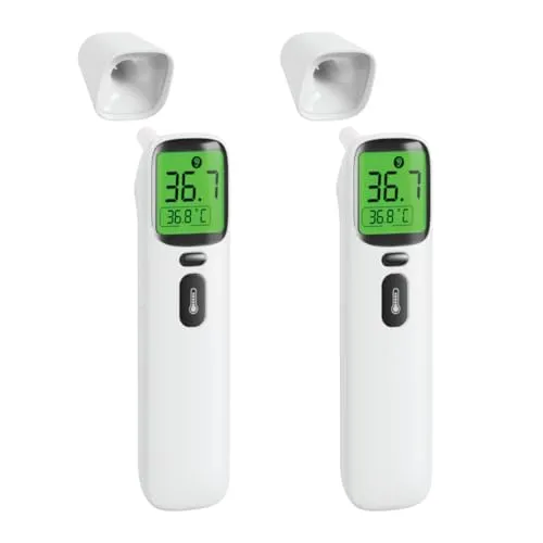 IEA Green Digitales Fieberthermometer 2er Set für Babys, Kinder & Erwachsene, Infrarot Thermometer zur Fiebermessung, Fieberalarm, Stirnthermometer Kontaktlos, Fiebermesser vielfältig einsetzbar