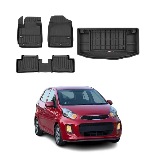 OMAC Auto-Fußmatten Kofferraumwanne Set für Kia Picanto 2011-2017 - Hochwertige Gummi-Automatten, wasserdicht und rutschfest für optimalen Schutz und Sicherheit im Innenraum Ihres Kia Picanto. Leicht zu reinigen und umweltfreundlich.