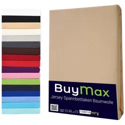 Buymax Spannbettlaken StyleHeim Jersey aus 100% Baumwolle, Jersey, Gummizug: Rundumgummi, Pflegeleicht und Atmungsaktiv in Verschiedenen Farben und Größen beige 100 cm x 200 cm