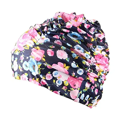 Badekappe mit plissiertem Blütenblatt, Stoff, Badekappe für Strand, Meer, lange Haare, Ohren, Badekappe, Mädchen, Damen, Erwachsene, Hüte für Herren und Damen