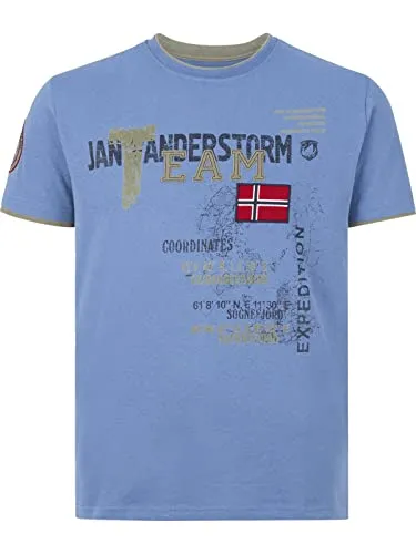 Jan Vanderstorm Herren T-Shirt Sölve blau XL - 56/58 - Herren T-Shirt in großen Größen mit sportivem Print und Comfort Fit. Hochwertiger Jersey-Stoff sorgt für angenehmen Tragekomfort und Strapazierfähigkeit. Ideal für Freizeit und Outdoor-Aktivitäten.