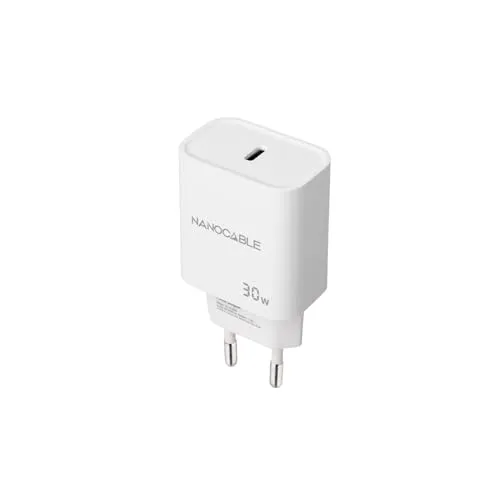 USB-Wand-Ladegerät, Nano-Kabel, USB-C/PD, 30 W, Weiß