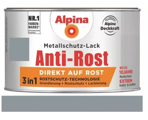 Alpina Metallschutz-Lack Anti-Rost Matt 300 ml RAL 7001 Hellgrau