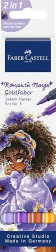 Faber-Castell 164733 - Goldfaber Sketch Marker Set, 4 Alkoholmarker mit Brush Spitzer und Fineliner Spitze, Romantic Manga Collection Set No. 3