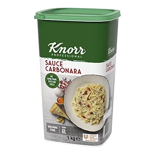Knorr Sahne Sauce Carbonara 1 kg - Saucen für die professionelle Küche, cremige Carbonara Sauce mit Sahne und geräuchertem Speck, schnell und vielseitig einsetzbar für Pasta, Gemüse oder Fisch.
