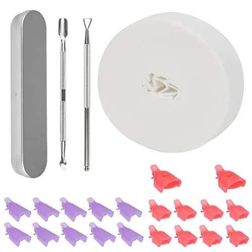 Nagellackentferner Clips Set TIMESETL Teiliges Nagellack-Clip-Set, 20 Nagellackentferner + 1 Nagelhautschieber + 500 Baumwoll-Nagelpads, Zellulose für Nägel, Nagellackentferner