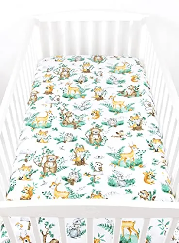 BABYLUX Baby Spannbettlaken für Kinderbett - 100% Baumwolle,60x120 / 70x140 cm weich und bequem, passend für alle Standardmatratzen, (123. Waldtiere, 70x140cm)