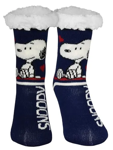 United Labels The Peanuts Snoopy Hüttensocken - Haussocken für Damen Kuschelsocken Flauschige Wintersocken warme Frauen Socken Blau (DE/NL/SE/PL, Numerisch, 35, 38, Regular, Regular)