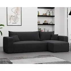 Ecksofa Piano Stoff Couch Sofa mit Schlaffunktion und Bettkasten Schlafsofa Polsterecke Couchgarnitur Ecke Bettcouch - Universal Farbe: Poso 34 - Dunkelgrau