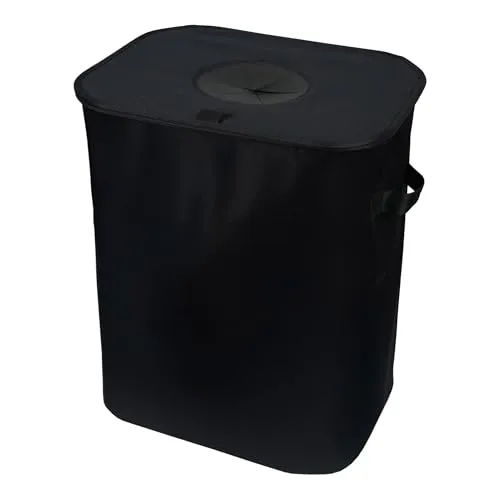 Valle Verde 80L Pfandflaschen Sammelbehälter, Flaschensammler, Leergut, Pfandflaschen Aufbewahrung - Mit Deckel & Innentasche - Schwarz, 44 x 33 x 55 cm