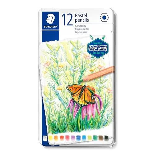 STAEDTLER Pastelstift 146, klassisches Sechskantformat, feine Farbverläufe durch fein pudrige Mine, für flächiges sowie detailiertes Malen, 12 Farben im Metalletui, 146P M12