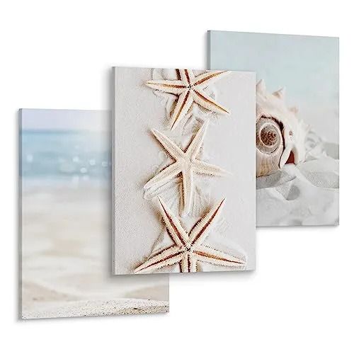 Muralo - Wandbilder Set - Leinwand Bilder Set Aufhängefertig - das Leinwandbilder Set - Bilder für Wohnzimmer Schlafzimmer - Moderne Wanddeko Boho Set - Meer - 3 Bilder 30 x 40 cm