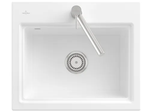 Villeroy & Boch Subway Style 60 S Keramikspüle - Einbauspüle in Weiß alpin mit Handbetätigung, ideal für Unterschränke ab 60 cm. Maße: 60,0 x 51,0 cm. Inklusive Abtropfgitter für praktischen Komfort.