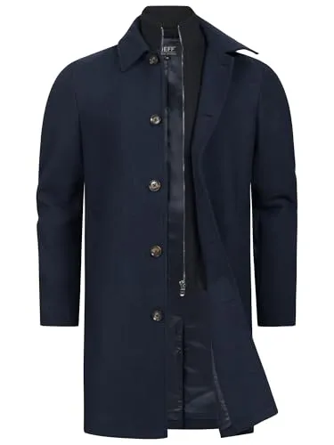 JEFF Herren JFTyler Klassischer Mantel mit Strickeinsatz | Winterjacke für Männer Sky Captain, XL - Eleganter Herrenmantel mit leichtem, wärmendem Material. Hochwertige Knopfleiste und Reißverschluss, hoher Kragen mit Strickeinsatz für zusätzlichen Kälteschutz. Ideal für moderne Styles im Winter.