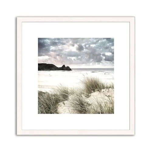 artissimo, Design-Edition, gerahmtes Poster, 30x30cm, PE6384-ER, Strand: Küste, Bild, Wandbild gerahmt, Design-Poster mit Rahmen, skandinavisches Design, Strand und Meer