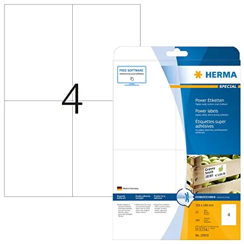 HERMA 10909 Power Etiketten - 3200 selbstklebende Etiketten - Universal-Aufkleber mit extrem starker Haftung, ideal für alle Oberflächen. Perfekt für Drucker und Handbeschriftung, umweltfreundlich und nachhaltig.